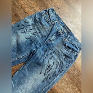 EXPRESS jeans embroidered studded denim 9/10 vintage Y2K flare EUC juniors